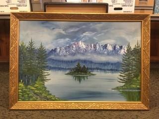 Lake/Mountain Framed Art, 39-1/2" x 28-1/2".