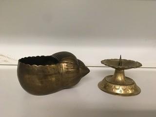 Brass Seashell Bowl & Candle Holder.