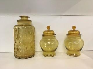 (3) Amber Glass Canisters.