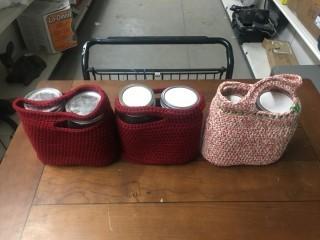 Quantity of Mason Jars w/ Knitted Sleeves.