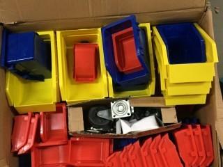 Shop Master Plastic Bins. Damaged.