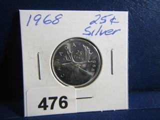 Canada Twenty Five Cents 1968 Silver Rare in 68