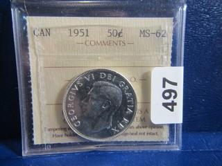 Canada Fifty Cents MS-62 ICCS