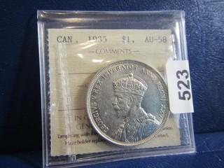 Canada 1935 Silver Dollar Graded AU-58 ICCS