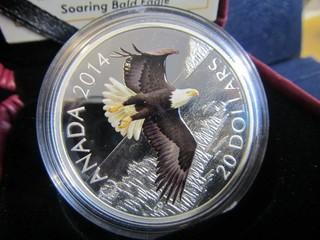 2014 Twenty Dollar 1 oz 99.99 Fine Silver   "SOARING BALD EAGLE"