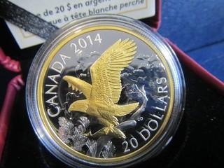 2014 Twenty Dollar 1 oz 99.99 Fine Silver   "PERCHED BALD EAGLE"