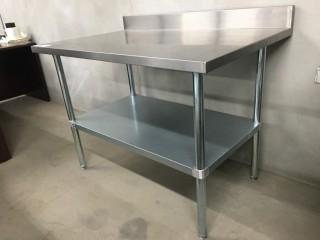 Stainless Steel Table 4' Length, w/Undershelf and Backsplash.