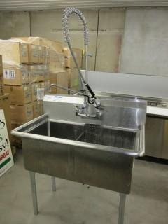 2-Tub Stainless Steel Sink  w/ Faucet; Approx 48" plumbing still connected to drain.