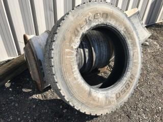 (4) Used Rims, (1) Used Tire 11R-24.5.