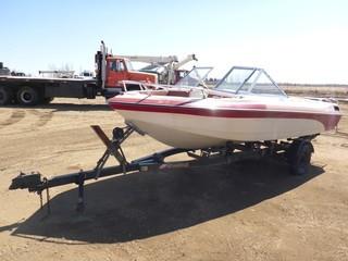 Swiftsure 17' Motor Boat c/w Mercury In Board, 6 Seat, S/A Boat Trailer, No VIN, 2" Ball Hitch, Engine Turns Over, VIN Blocked By Mount