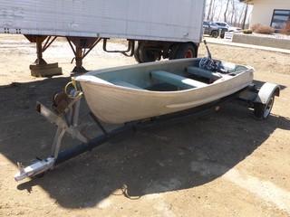12' Aluminum Boat c/w Evinrude, 9 HP, S/A Boat Trailer, 2" Ball Hitch, Gas Tank Plastic, No VIN