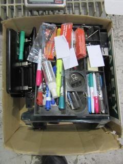 Box of Assorted Office Supplies.