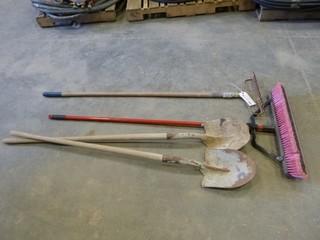 Yard/Cleaning Tools, 2 Shovels, 1 Rakes, 1 Broom (NF-5)