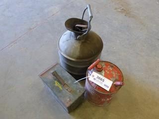 (1) Metal Gasoline Cannister, (1) Liquid Container C/w Dipper / Spreader, (1) Ammo Lockbox (WR4-21)