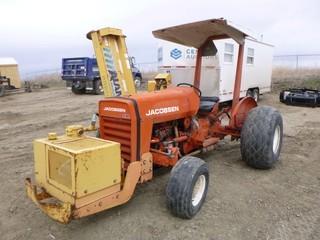 Jacobsen G-20 Tractor c/w Diesel, 6 Speed, Showing 2,895 Hours, EROPS, Front Mounted Hyd Pump, 3 Pt Hitch, 540 PTO, Rear Hyd Outlet, Front Tires 26x12.00-12 At 5%, Rear Tires 18.4-16.1 At 5%, SN 9A340884 c/w Alamo 76" Flail Mower, RS Discharge, Model IS74-R SN 60714