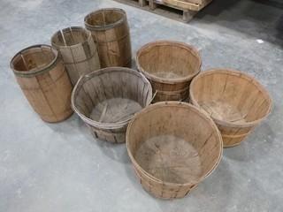 (7) Wicker/Wood Baskets and Barrels - Various Sizes (WR4-18)