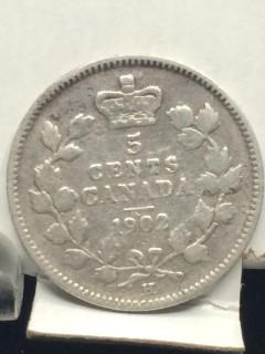 1902 Canada Large H 5 Cent Coin.