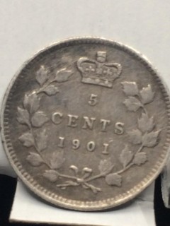 1901 Canada 5 Cent Coin.