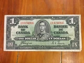 1937 Bank Of Canada One Dollar Bank Note.