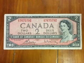 1954 Bank Of Canada Two Dollar Bank Note.