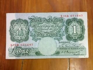 Bank Of England One Pound Note.