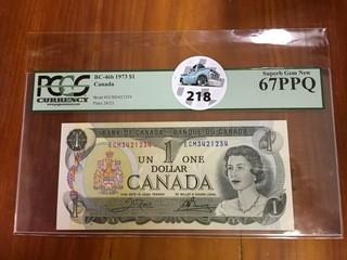 Bank Of Canada One Dollar Bank Note 1973 Graded PCGS67PPQ.