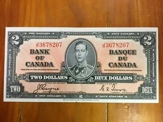 1937 Bank of Canada Two Dollar Bank Note, Excellent Condition.