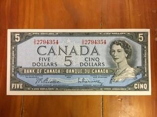 1954 Bank Of Canada Five Dollar Bank Note.