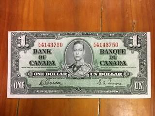 1937 Bank OF Canada One Dollar Bank Note.