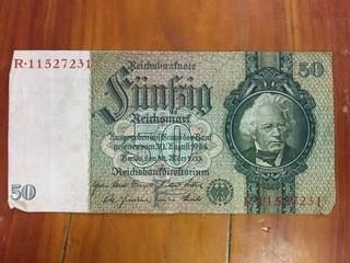 1933 German Reichsmark Fifty Mark Bank Note.