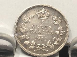 1911 Canada 5 Cent Coin.