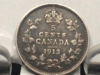 1913 Canada 5 Cent Coin.