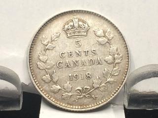1918 Canada 5 Cent Coin.