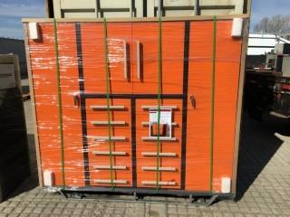 Unused 80" Heavy Duty Multi Drawer Tool Chest Cabinet c/w (12) Drawers, (2) Large Door Cabinets, (2) Small Door Cabinets.