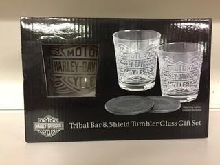 Harley Davidson Tribal Bar & Shield Tumbler Glass Gift Set.
