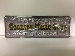 "Country Music Song" Tin Sign, 10-1/2" x 3-1/2".