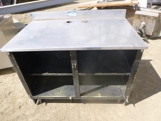 4' Stainless Steel Prep Table w/ Backsplash *NOTE: 2 Doors Missing* (WF9)