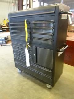 New Black Stainless Steel 14 Drawer Combination Tool Chest, Top 41"W x 18"D x 22.25"H, 8 Drawer and Upper Cabinet, Bottom 41"W x 18"D x 34.75"H, 6 Drawers, 1 Cabinet