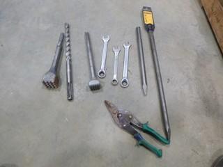 (2) Punches, (3) Wrenches, (1) Tin Snip, (2) Dewalt Bull Point Shanks, 18" Hilti Drill Bit