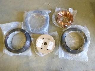 (5) Rolls of Welding Wire, (1) Valve Arc 5-6 Coiled Wire 035", (1) fab Cor 96 1.2mm, (1) Liquid Carbonic RDT 115 5/64, (1) Duel Shield R-70 Ultra 1.6mm, (1) 171 1.6mm Tubular Welding Wire (F1)