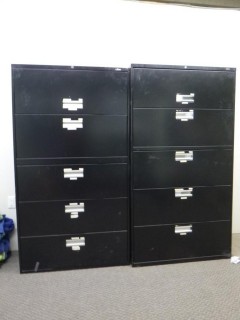 (2) 36in X 19in X 67in 5-Drawer Metal Filing Cabinets *Note:No Keys*