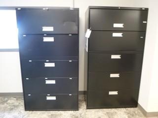 (2) 36in X 19in X 67in 5-Drawer Metal Filing Cabinets *Note: Only Have Keys for 1 Cabinet*