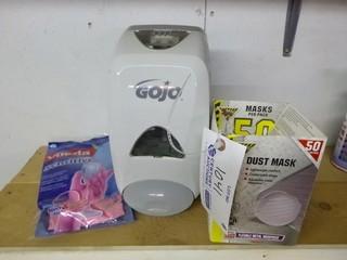 Qty Of Dust Masks, (1) Pair Of Latex Gloves And (1) Soap Dispenser