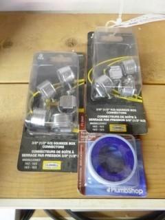 (2) Packs Of  3/8" & 1/2" Ko Squeeze Box Connectors And (1) Pack Of Thread Seal Tape