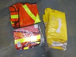 (2) Safety Vests, (1) XXL Rain Suit