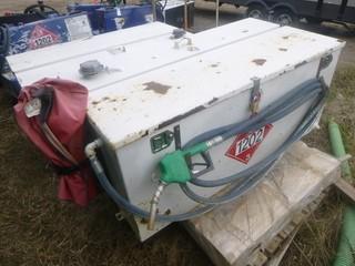 Approx 58in X 30in X 26in Slip Tank w/ Hose, Nozzle, Pump, Tool Box And Assorted Hand Tools 