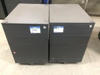 Black Locking Filing Cabinets, Pair, Key Included, 23.5"X15.5"X21".