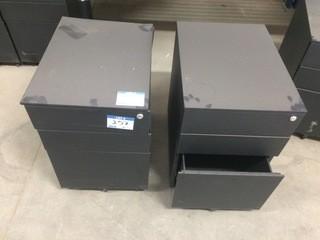 Black Locking  Filing Cabinets, Key Included, Pair, 23.5"X15.5"X21", One Is Damaged.