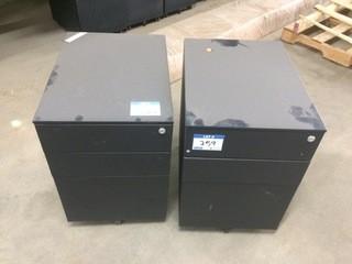 Black Locking Filing Cabinets, Key Included Pair, 23.5"X15.5"X21", Missing Wheel On One (Inside Drawer).