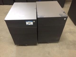 Black Locking  Filing Cabinets, Key Included, Pair, 23.5"X15.5"X21", Damaged Corner.